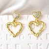Hollow Heart Brass Micro Pave Clear Cubic Zirconia Dangle Stud Earrings EJEW-Z099-02G-02-1