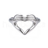 Non-Tarnish 304 Stainless Steel Heart Gesture Open Cuff Ring for Women RJEW-S405-260P-2