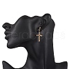 Brass Beaded Cross Dangle Stud Earrings EJEW-JE06479-01-3