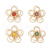 4Pcs 4 Styles Natural Amethyst & Quartz Crystal & Green Aventurine & Carnelian Round Copper Wire Wrapped Flower Pendants PALLOY-TA00258-1