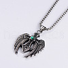 Punk Retro Stainless Steel Pave Green Cubic Zirconia Cross Angel Wing Pendant Necklaces for Men GM5951-2