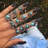 11Pcs 11 Style Synthetic Turquoise Finger Rings Set AJEW-PW0005-04AS-2