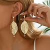 Brass Leaf Cutout Tassel Vintage Hoop Earrings for Women HD1644-1