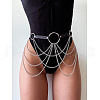 Black Imitation Leather Alloy Curb Chain Tassel Waist Chains FS-WG75D83-01-2