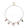 Christmas Tree & Candy Cane & Moon & Deer Alloy Pendant Necklace NJEW-JN04301-1