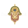 Rack Plating Brass Micro Pave Cubic Zirconia Religion Hamsa Hand Connector Charms KK-C074-55G-2