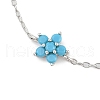 925 Sterling Silver Cubic Zirconia & Synthetic Turquoise Flower Link Bracelets XT0862-4-2