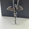 Vintage Stainless Steel Jet Rhinestone Winged Dragon Pendant Punk Hip-hop Necklaces for Men IL6060-4