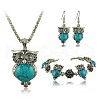 Owl Alloy & Synthetic Turquoise Pendant Necklaces & Dangle Earrings & Link Bracelets Sets FS-WG40159-02-2