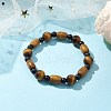 10mm Round Natural Tiger Eye & Dyed Black Synthetic Turquoise & Column wood Beaded Stretch Bracelets fo Women Men BJEW-JB10690-2