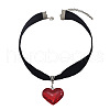 Gothic Heart Alloy Pave Glass Pendant Black Velvet Cord Choker Necklaces for Women FS-WG59BE3-01-4
