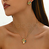 Flower Brass & Cubic Zirconia & Cat Eye Pendant Necklaces & Stud Earrings Sets FS-WG756F6-01-3