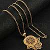 304 Stainless Steel Hollow Religion Hamsa Hand Pendant Necklaces NJEW-M086-01G-4