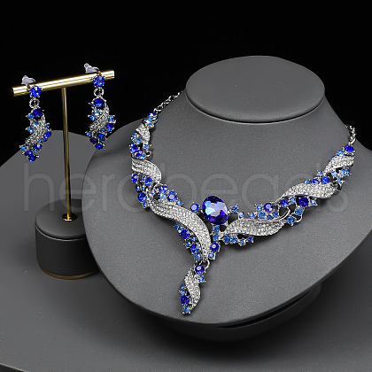 Twist Zinc Alloy Rhinestone & Glass Pendant Necklaces & Stud Dangle Earrings Sets FS-WGA0BF7-01-1