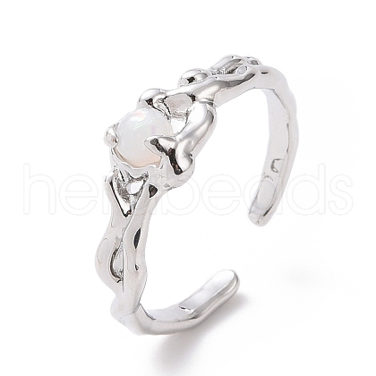 Plastic Round Beaded Open Cuff Ring RJEW-D119-05P-1