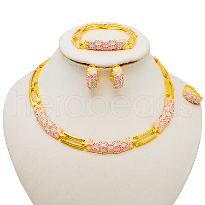 Snakeskin Pattern Alloy Rhinestone Enamel Pendant Necklaces & Ear Clip & Ring & Link Bracelets Sets FS-WG652F0-03-1