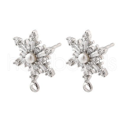 Brass Micro Pave Cubic Zirconia Stud Earring Findings KK-K371-34P-1