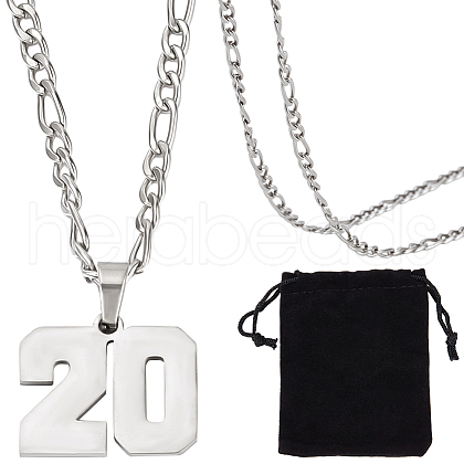 Beebeecraft 1Pc 304 Stainless Steel Figaro Chain Number Pendant Necklaces NJEW-BBC0001-28A-P-1