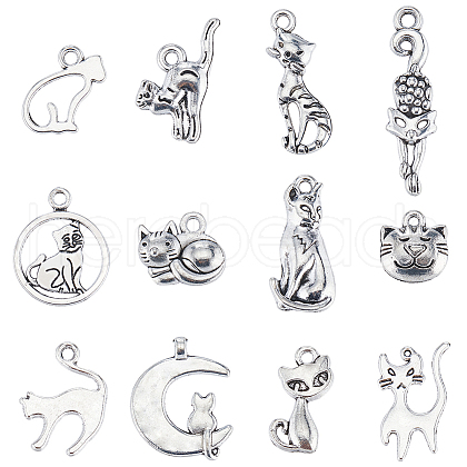 SUNNYCLUE 96Pcs 12 Styles Tibetan Style Alloy Pendants FIND-SC0007-18-1