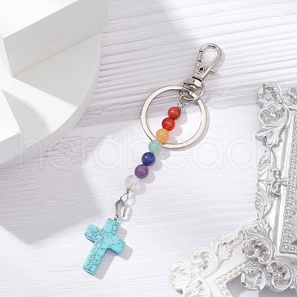 Dyed Synthetic Turquoise Cross Keychain KEYC-JKC01041-1
