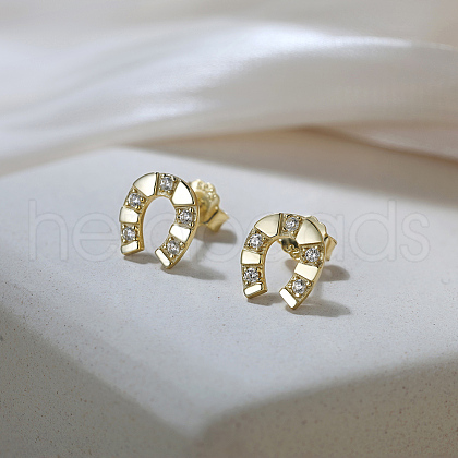 925 Sterling Silver U-Shaped Stud Earrings EJEW-C146-08G-1