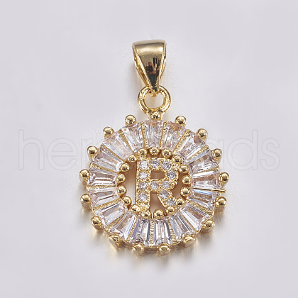 Long-Lasting Plated & Rack Plating Brass Micro Pave Cubic Zirconia Letter Pendants ZIRC-A007-03R-G-1
