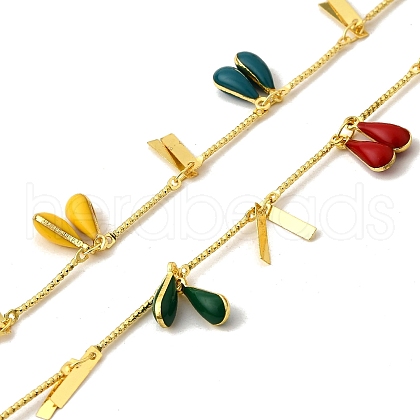 Brass Enamel Teardrop with Rectangle Link Chains CHS-H112-23G-02-1