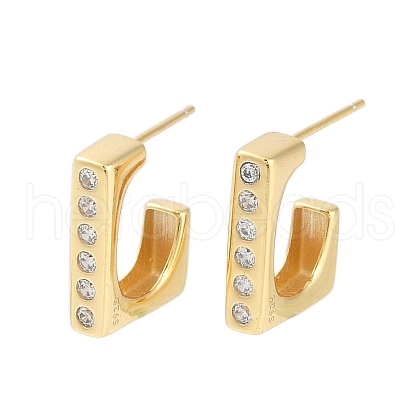 925 Sterling Silver Micro Pave Clear Cubic Zirconia Stud Earrings EJEW-U013-03G-1