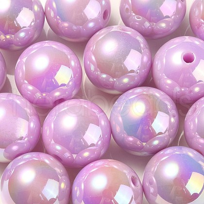 UV Plating Rainbow Iridescent Acrylic Beads PACR-E001-04E-1