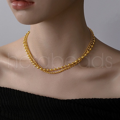 304 Stainless Steel 3 Layer Ball Chain Necklaces for Women NJEW-M107-04G-1