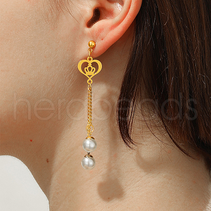 Retro Heart Tassel Stainless Steel Stud Earrings LE0057-1