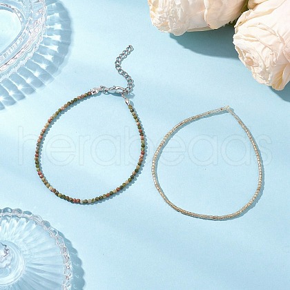 Glass Beads Stretch Bracelets Set for Women BJEW-JB11713-1