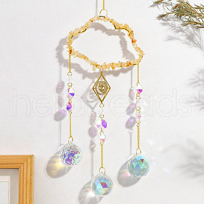 Natural Yellow Quartz Copper Wire Wrapped Cloud Hanging Ornaments PW-WG49920-05-1
