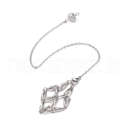 Non-Tarnish Stainless Steel Braided Chain Macrame Pouch Empty Stone Holder Dowsing Pendulums PALLOY-JF02738-03-1