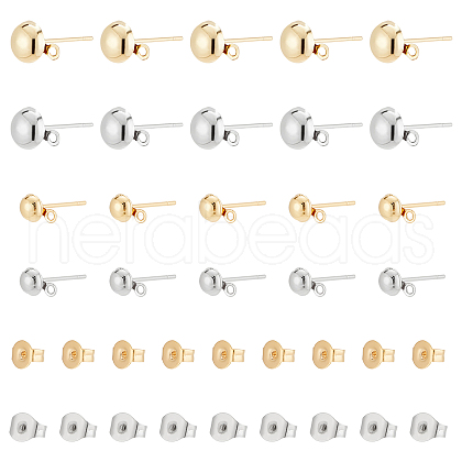 DICOSMETIC 80Pcs 4 Style 304 Stainless Steel Half Round Stud Earring Findings STAS-DC0009-66-1