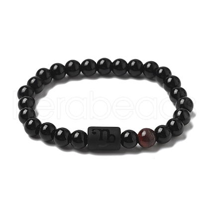 12 Constellations Protetion Natural Tiger Eye & Black Obsidian Round Beads Stretch Bracelets for Men Women WG083ED-08-1