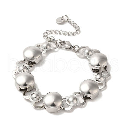 304 Stainless Steel Flat Round Link Chain Bracelet BJEW-Q776-02A-01-1
