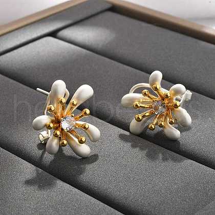 Brass Micro Pave Clear Cubic Zirconia Stud Earrings EJEW-S270-02A-GS-1
