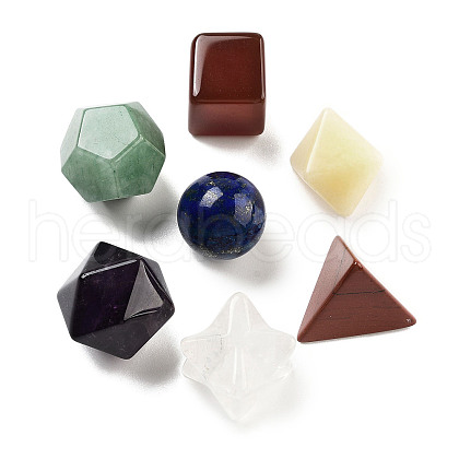 7Pcs Natural Quartz Crystal & Lapis Lazuli & Green Aventurine & Amethyst & Red Jasper & Citrine & Carnelian Beads G-H007-05A-1