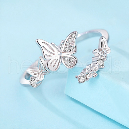 925 Sterling Silver Micro Pave Cubic Zirconia Cuff Rings WG8F291-01-1