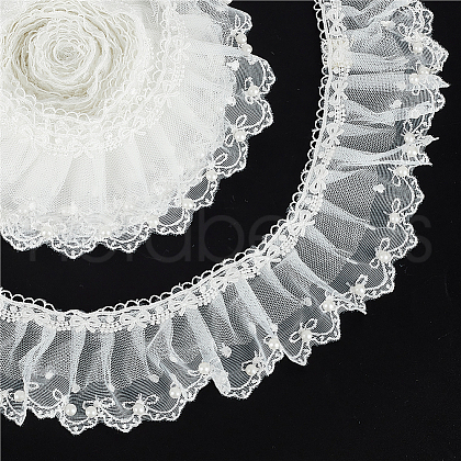 4 Yards Polyester Pleated Bowknot Lace Ribbons OCOR-WH0086-63-1