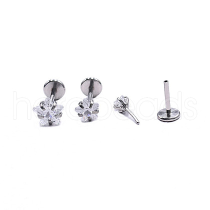 Stainless Steel Clear Cubic Zirconia Threadless Labret Stud WG18B1C-14-1