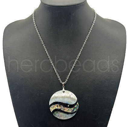 Alloy Pave Natural Abalone Shell White Shell Pendant Necklaces FH7410-3-1