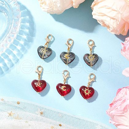6Pcs Heart with Star Moon Sun Glass Pendant Decorations HJEW-JM03166-1