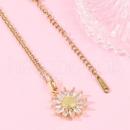Flower Brass Micro Pave Cubic Zirconia Pendant Neckalces NJEW-C076-21G-1