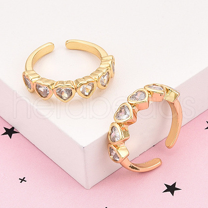 Brass Micro Pave Clear Cubic Zirconia Cuff Rings for Women KK-T074-14G-1