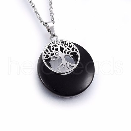 Natural Black Onyx(Dyed & Heated) Flat Round Pendants G-I357-A01-1