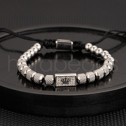 304 Stainless Steel Micro Pave Cubic Zirconia Braided Beads Bracelets WG0F93D-17-1