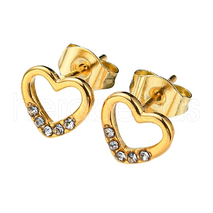 PVD Vacuum Plating 304 Stainless Steel Stud Earrings with Rhinestone for Women STAS-D087-24G-1