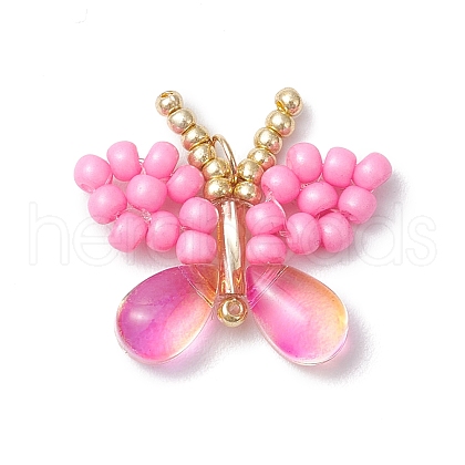 Handmade Glass Seed Beaded Butterfly Pendants PALLOY-MZ00685-01-1